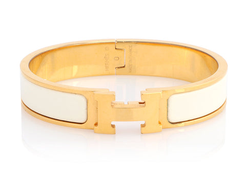 Hermès Narrow White Clic-Clac Bracelet