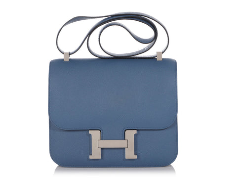 Hermès Bleu Agate Epsom and Gris Mouette Verso Constance 24