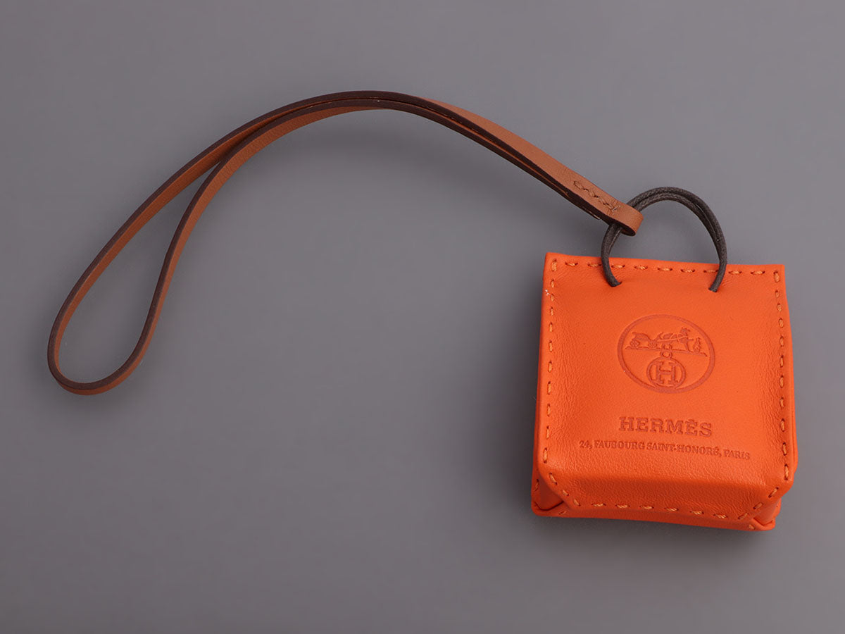 Hermès Orange Lambskin Shopping Bag Charm - Ann's Fabulous Closeouts