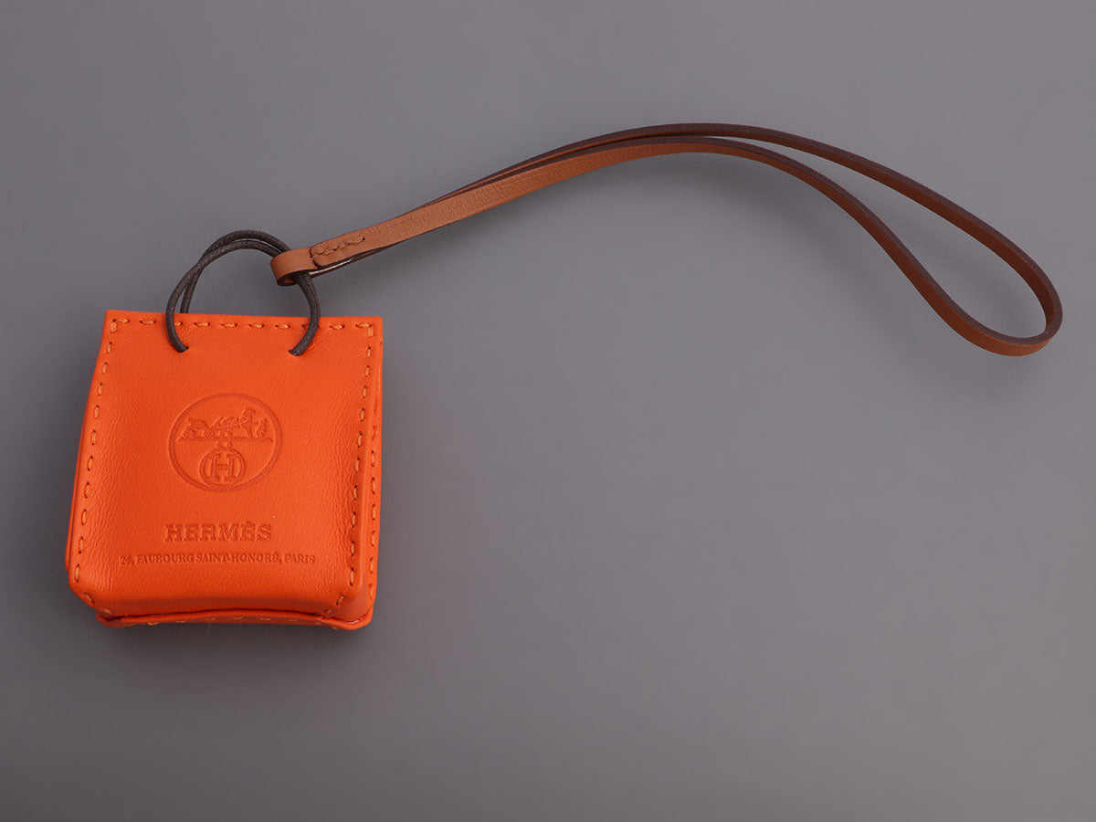 Hermès Orange Lambskin Shopping Bag Charm - Ann's Fabulous Closeouts