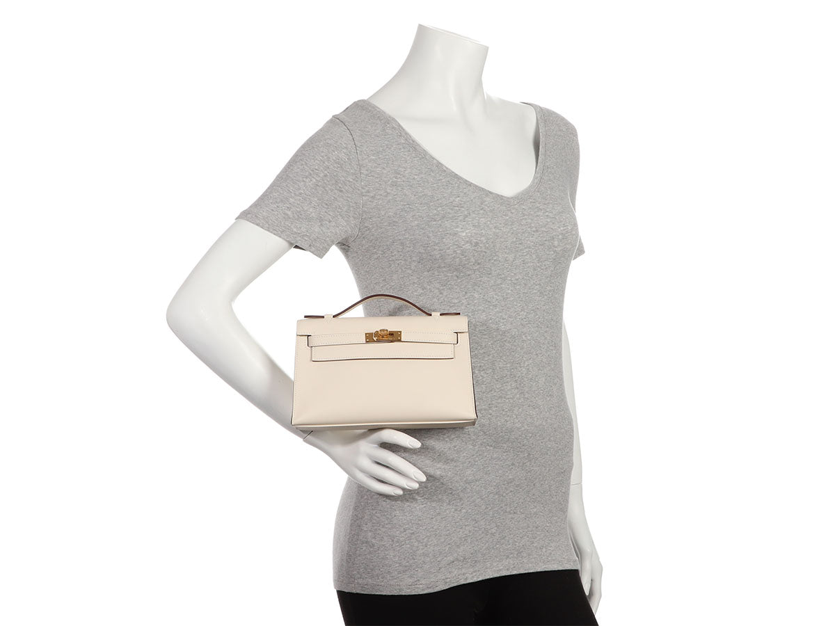 Hermes Kelly Pochette Gris Perle Ostrich Palladium Hardware