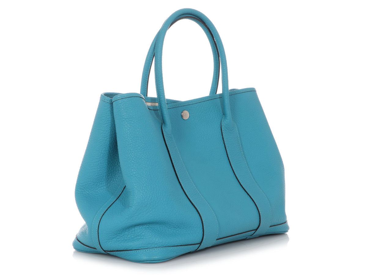 HERMES Garden Party 30 Blue Canvas Bag