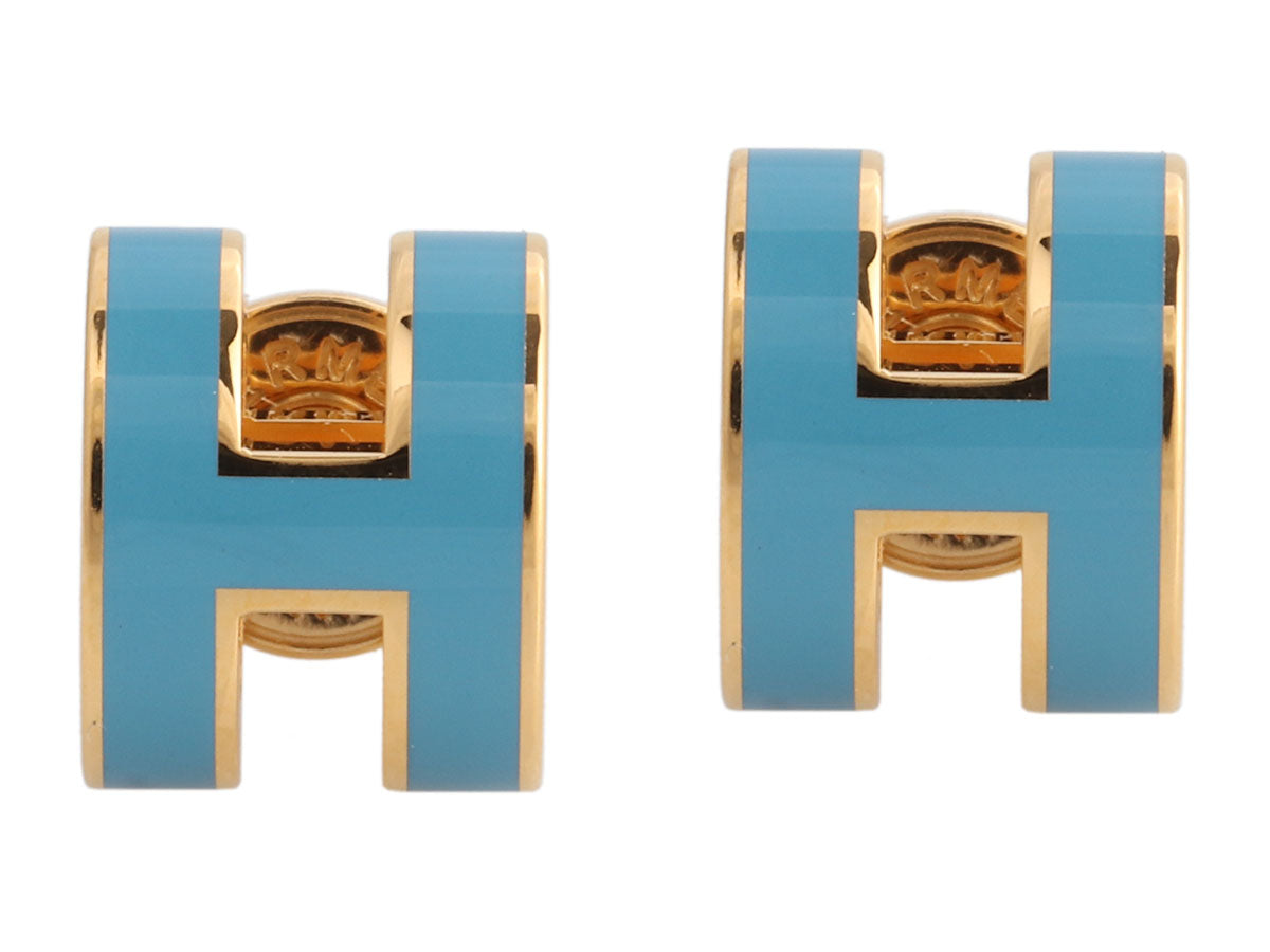 Hermès Blue Jean Enamel Mini Pop H Pierced Earrings