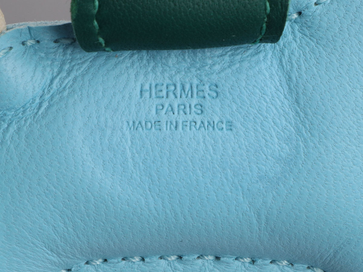 Hermes Celeste/Craie/Malachite Milo Lambskin Leather Grigri Rodeo Horse mm Bag Charm
