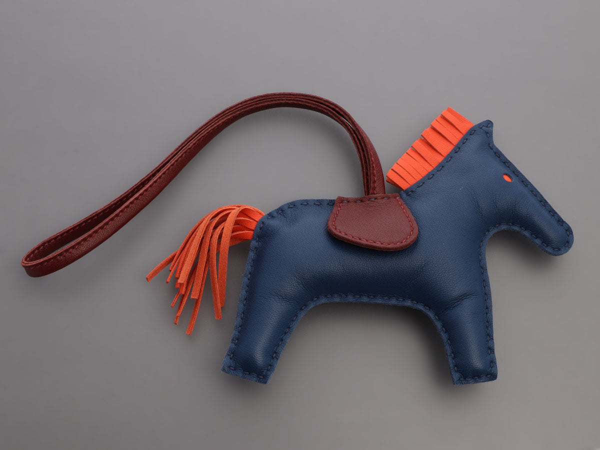 Hermes Rodeo Lambskin Leather Horse Bag Charm Blue