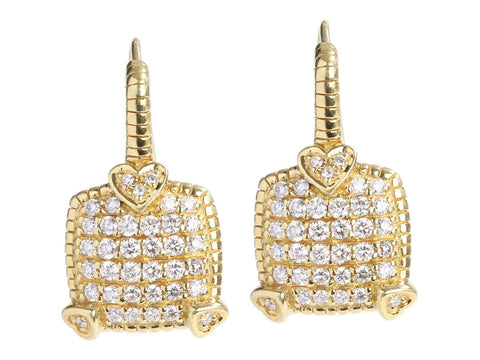 Judith Ripka 18K Yellow Gold Diamond Pierced Drop Earrings