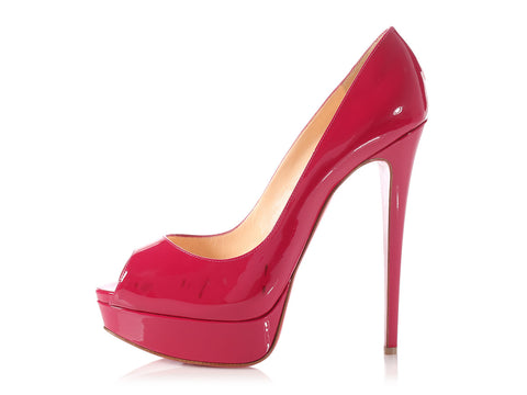 Christian Louboutin Fuchsia Patent Lady Peep Platform Pumps