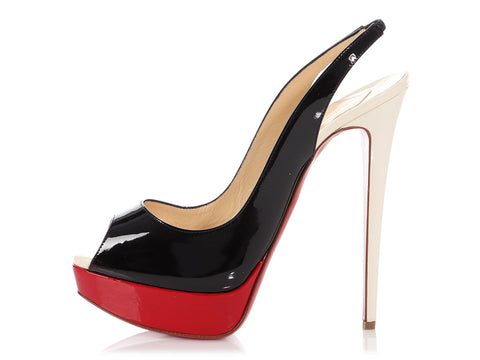Christian Louboutin Tricolor Patent Lady Peep Slingback Platform Pumps
