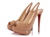 Christian Louboutin Beige Patent Private Number Slingback Platform Pumps
