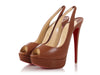 Christian Louboutin Brown Leather Peep Toe Slingback Platform Pumps