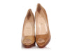 Christian Louboutin Tan Leather Peep Toe Stacked Heel Pumps