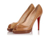 Christian Louboutin Tan Leather Peep Toe Stacked Heel Pumps