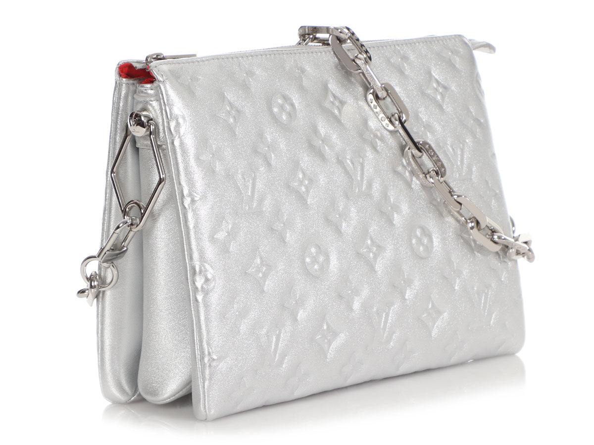 Louis Vuitton Silver Monogram Embossed Puffy Lambskin Coussin PM