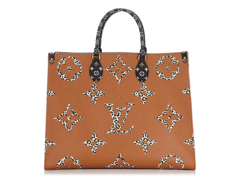 Louis Vuitton Black and Orange Jungle Giant Monogram Onthego Tote GM, 2019 (Very Good) , Brown/Orange/Beige Womens Handbag