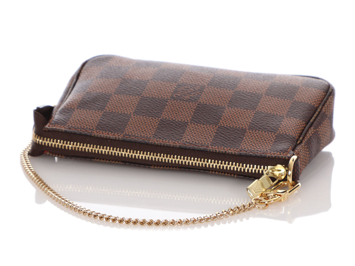 Authentic Louis Vuitton DAMIER EBENE Mini Pochette Accessoires N58009