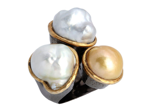 Aman Sterling Silver Triple Pearl Ring