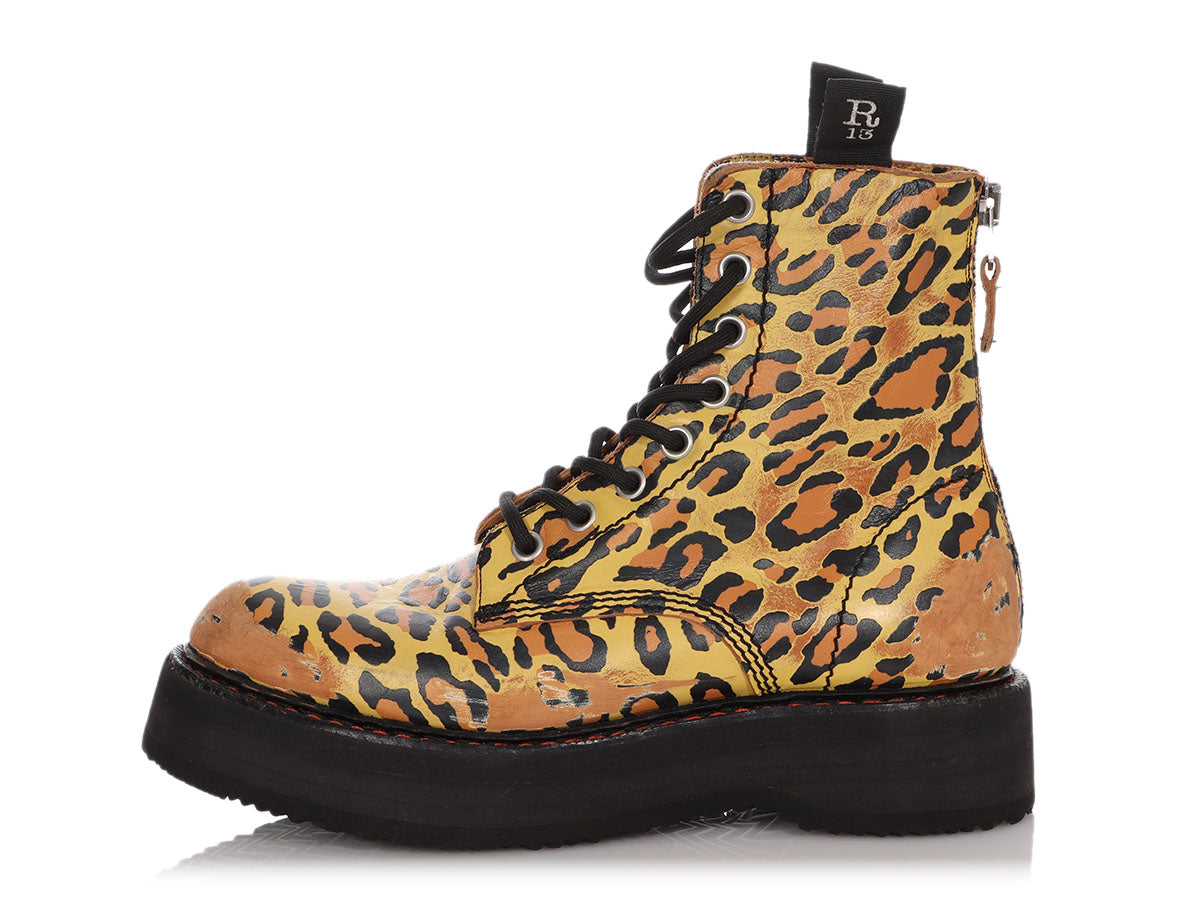 R13 Leopard Print Leather Combat Boots