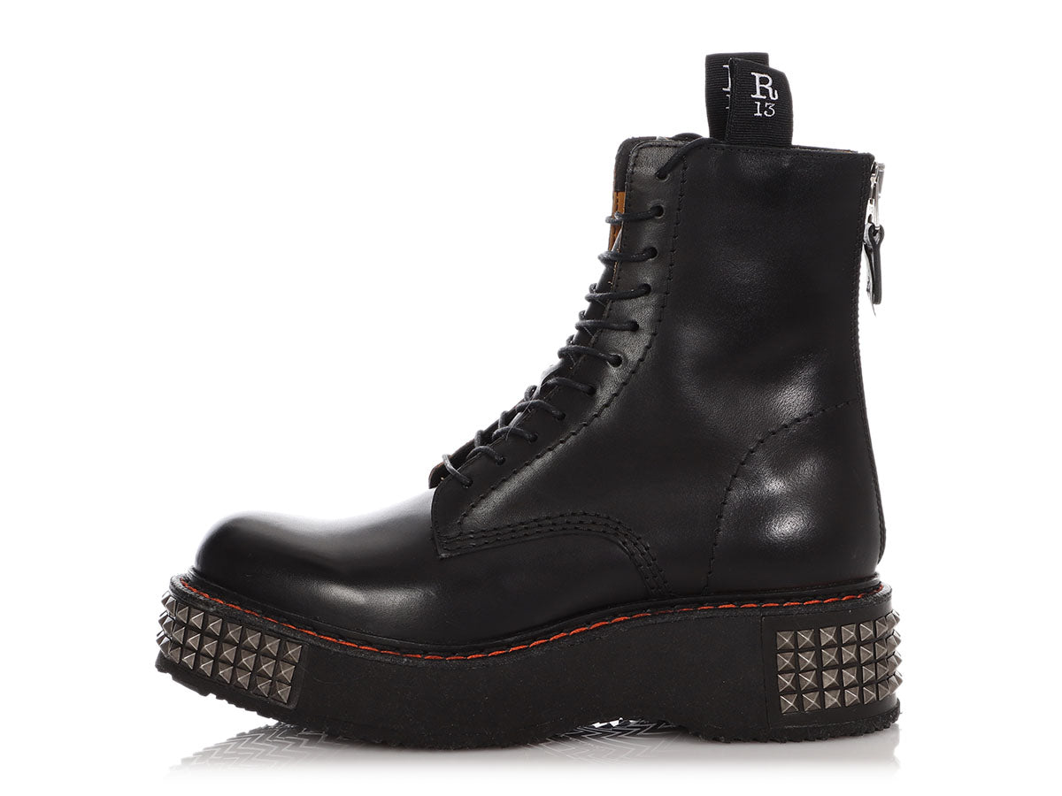 R13 Black Studded Single Stack Combat Boots