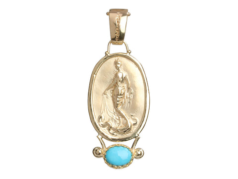 Tagliamonte 18K Yellow Gold Turquoise Birth of Venus Cameo Pendant