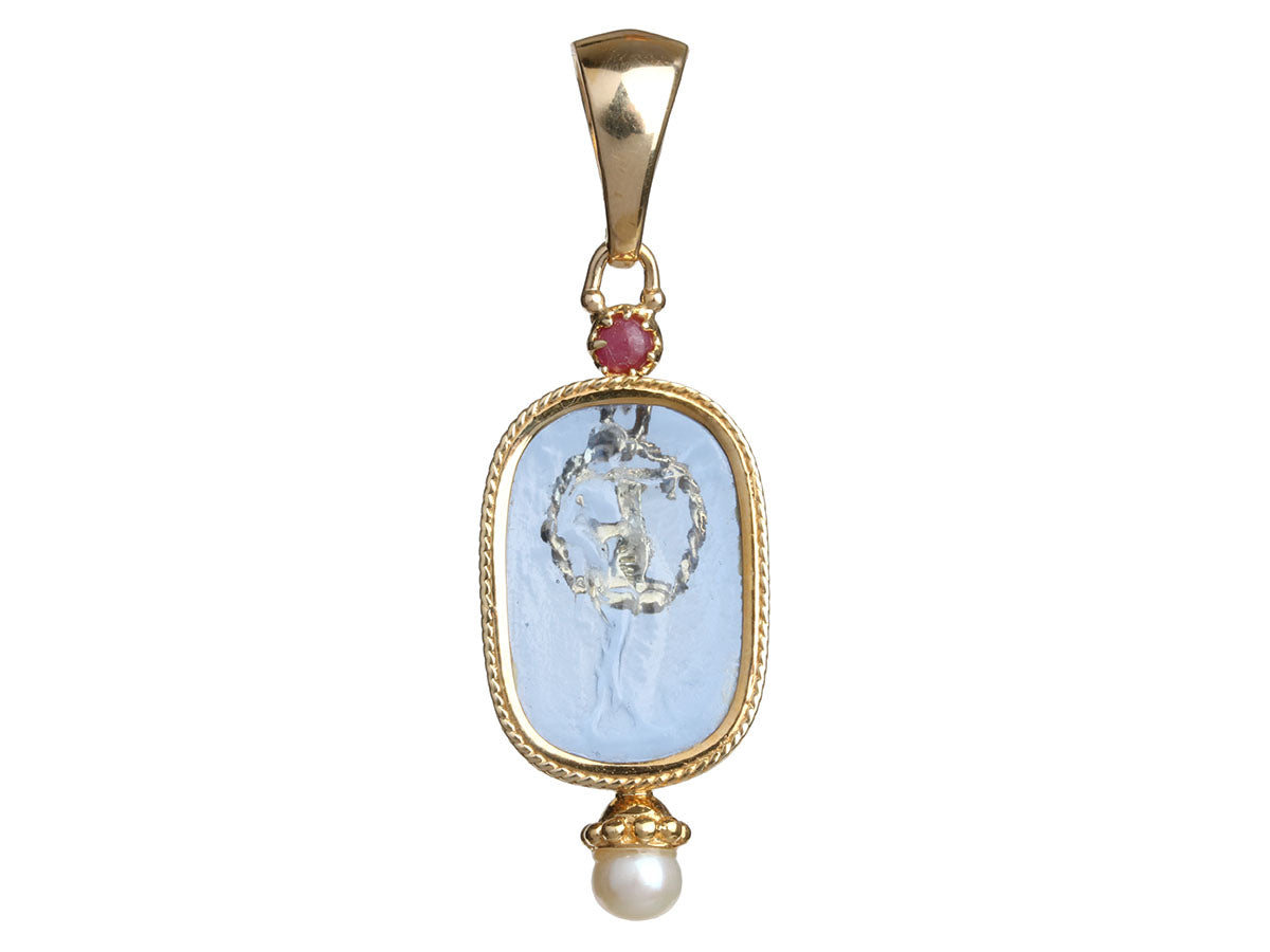 18K Yellow Gold Onyx and Ruby Cameo Pendant