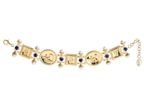 Tagliamonte Wide 18K Gold-Plated Lapis and Pearl Cameo Bracelet