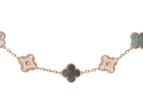 Van Cleef & Arpels 18K Rose Gold 5-Motif Diamond Vintage Alhambra Bracelet