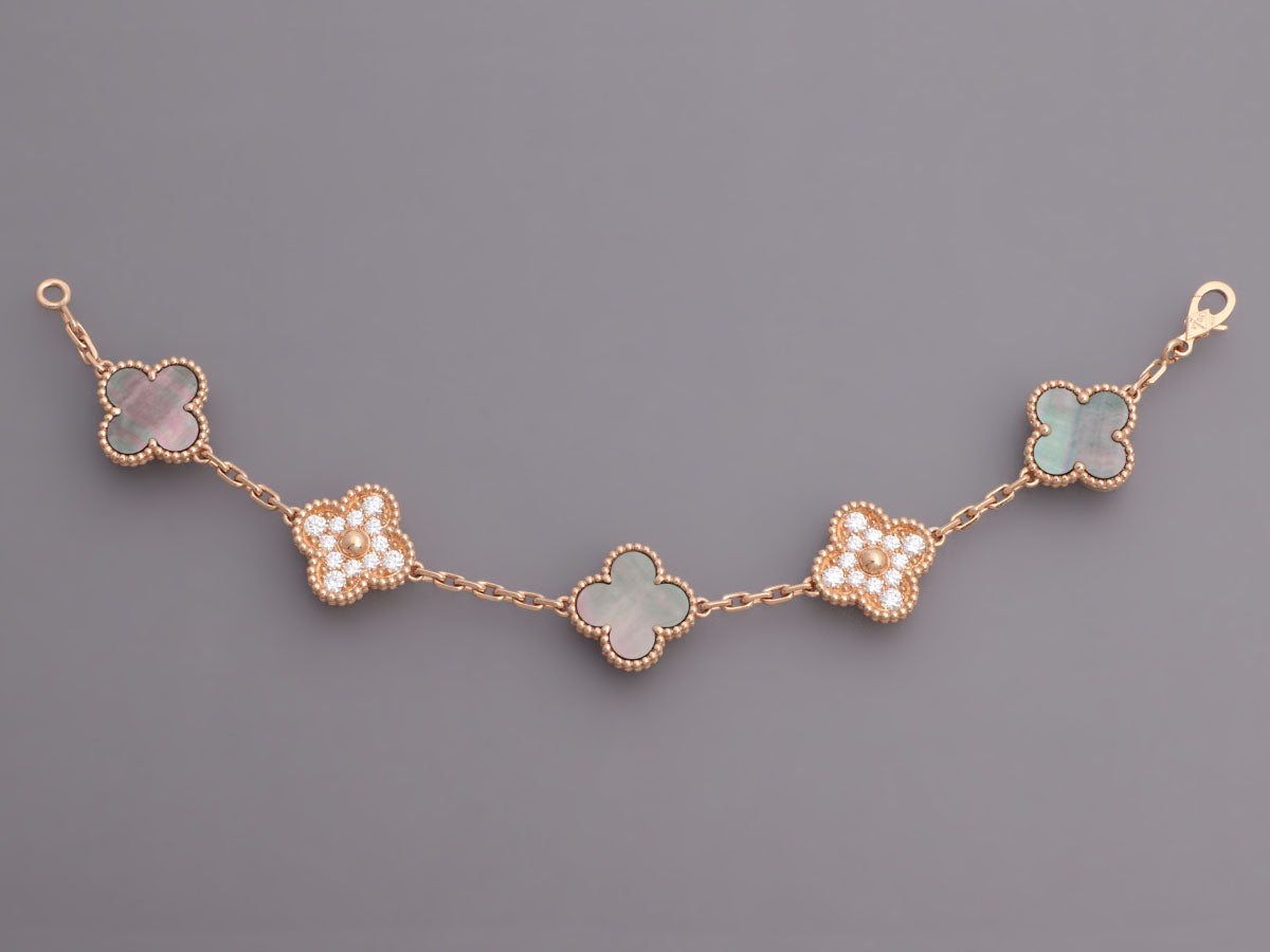 Van Cleef Arpels Vintage Alhambra Bracelet 5 Motifs Rose Gold with