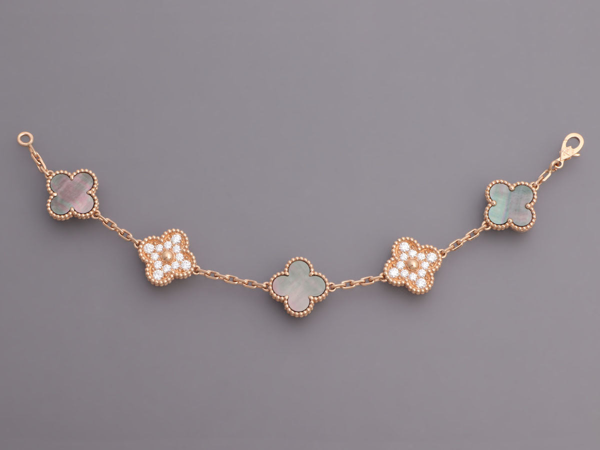 Van Cleef & Arpels Vintage Alhambra Bracelet, 5 Motifs 18k Rose