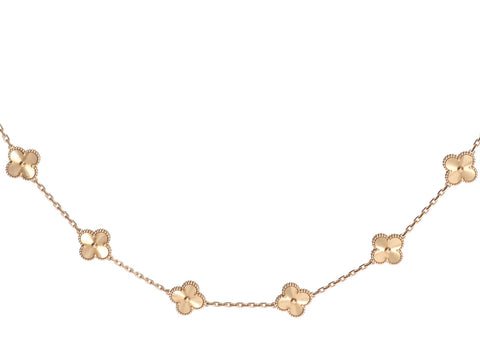 Van Cleef & Arpels 18K Yellow Gold 10-Motif Guilloché Vintage Alhambra Necklace