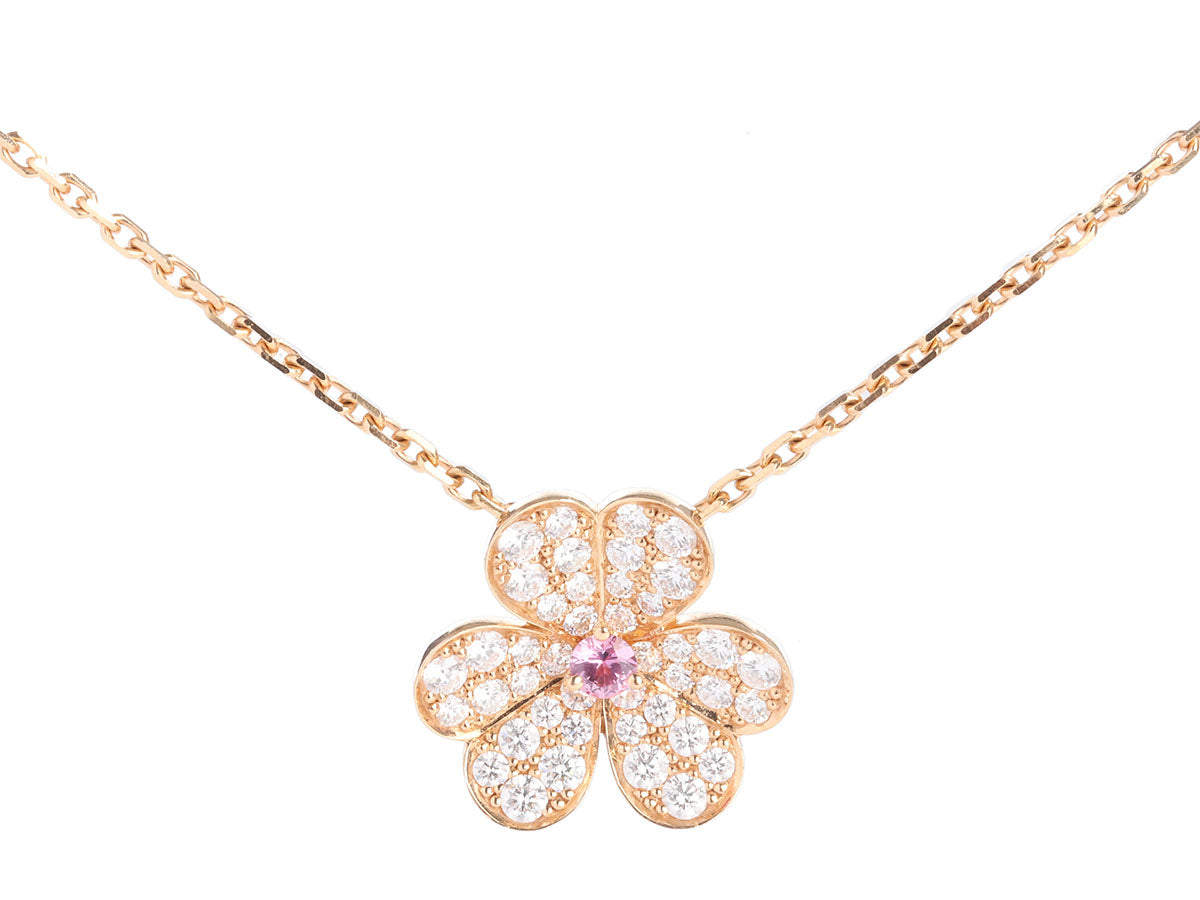 Van Cleef & Arpels 18K Rose Gold Pink Sapphire Diamond Frivole Necklac