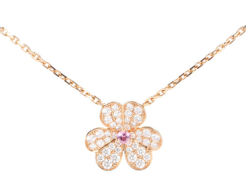 Van Cleef & Arpels 18K Rose Gold Pink Sapphire Diamond Frivole Necklace