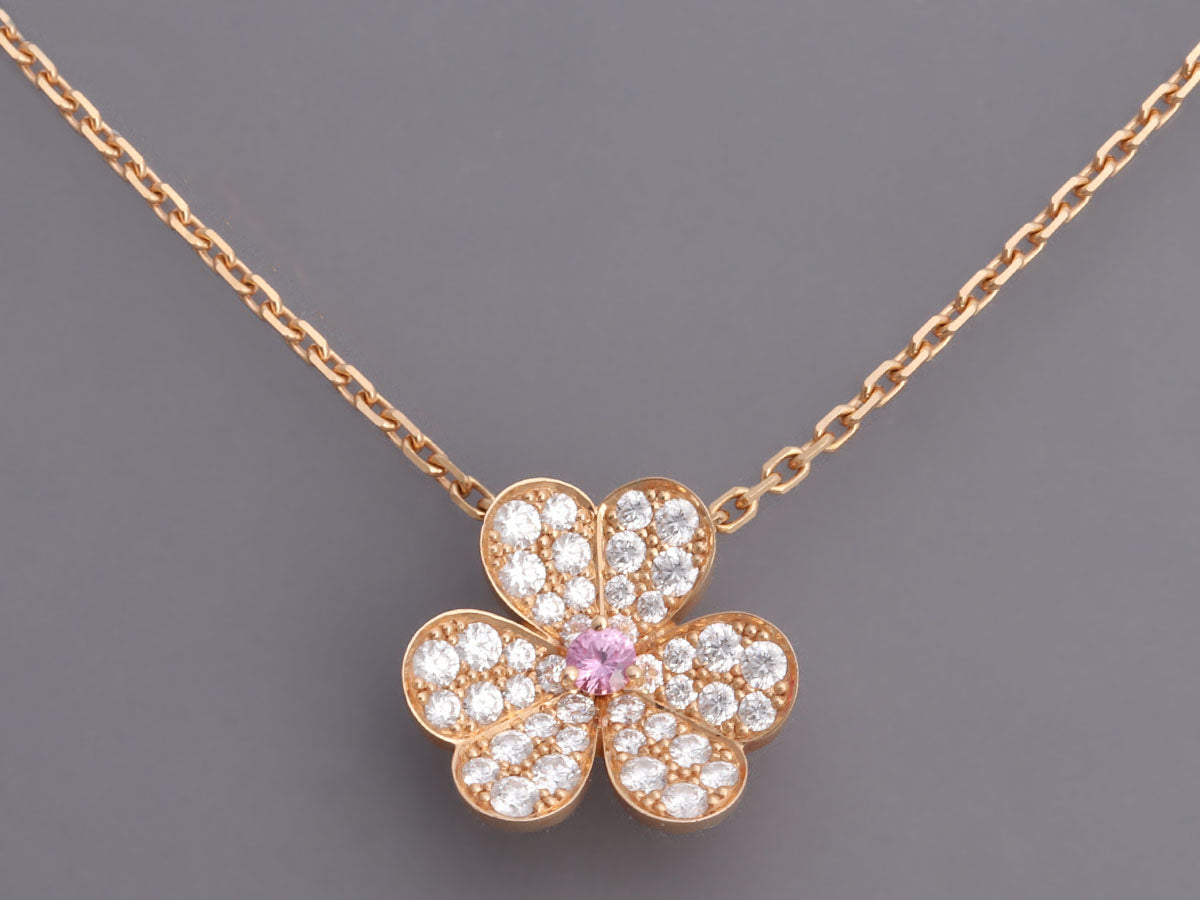 Van Cleef & Arpels 18K Rose Gold Pink Sapphire Diamond Frivole Necklac