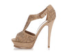 YSL Tan Suede Studded Platform Pumps