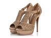 YSL Tan Suede Studded Platform Pumps