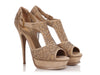 YSL Tan Suede Studded Platform Pumps