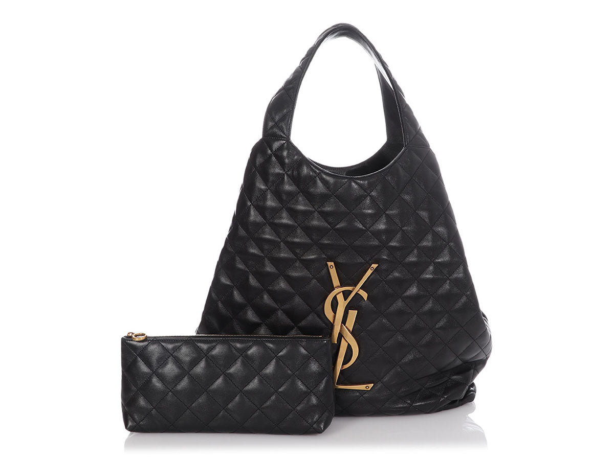 Saint Laurent Lambskin Quilted Maxi Icare Shopping Tote Black